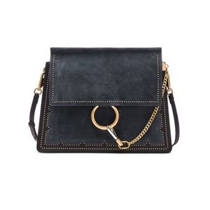 Chloe Faye blue gold studded suede medium Faye bag